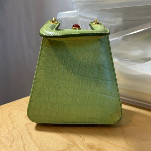 STAUD Kenny Croc-Embossed Leather Top Handle Bag Pistachio Green - Picture 4 of 12